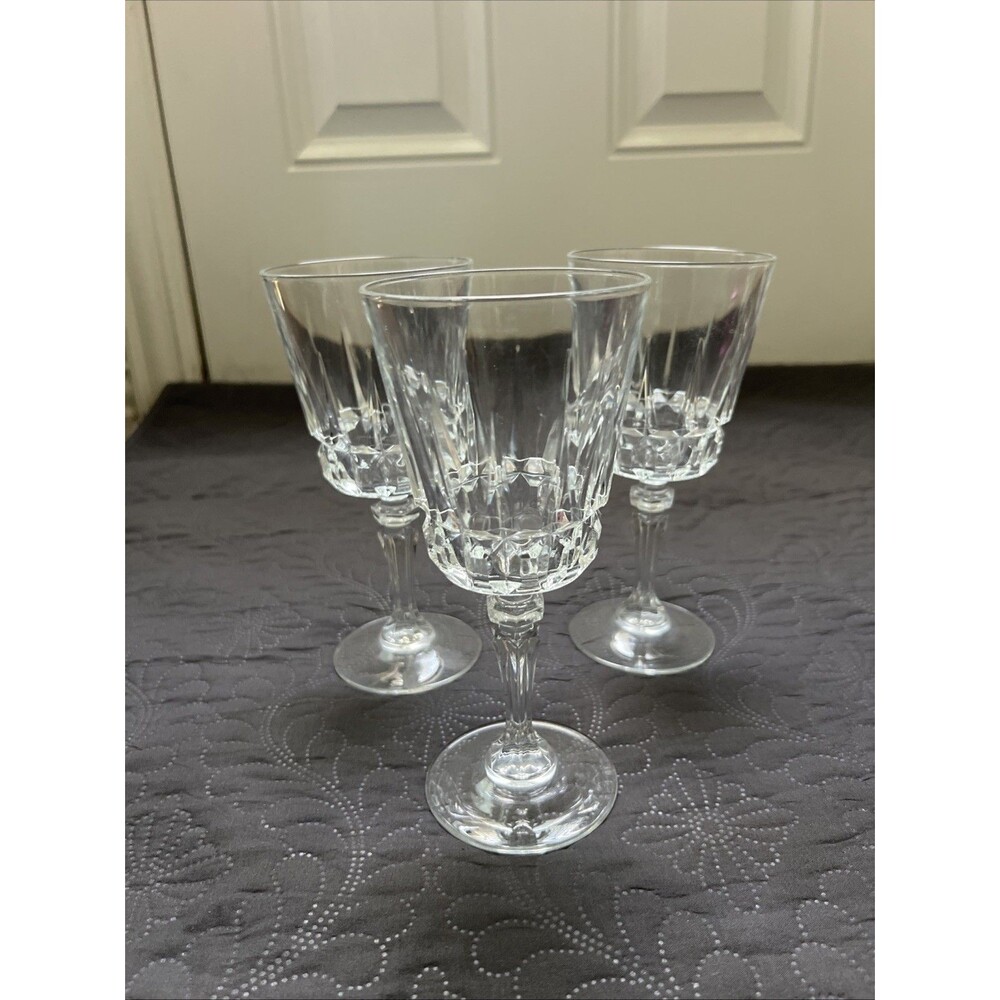 VTG Cristal D'Arques-Durand Chantelle Cut Crystal Claret Wine Glass 3pc Lot Home